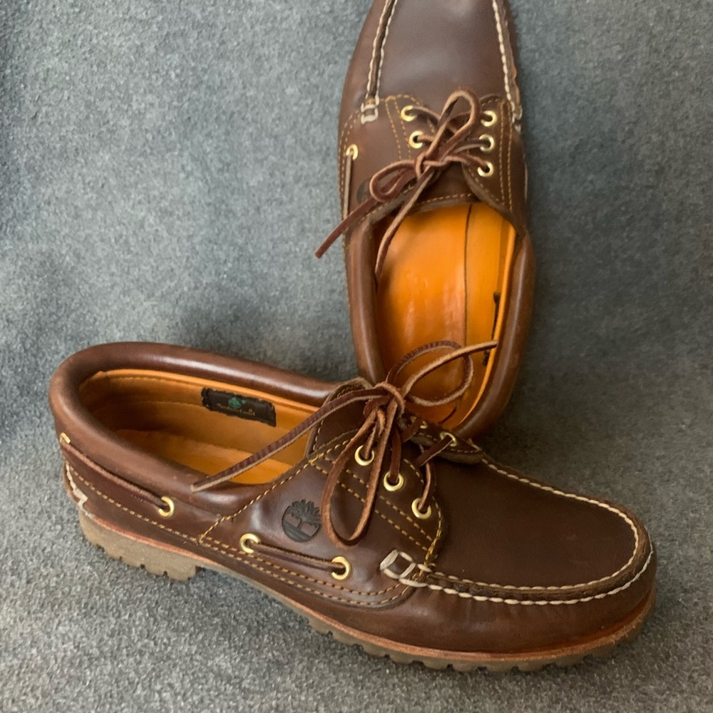 Timberland Heritage Noreen Classic Boat Shoes Leather 3 Eye Brown Hand Sewn 9.5